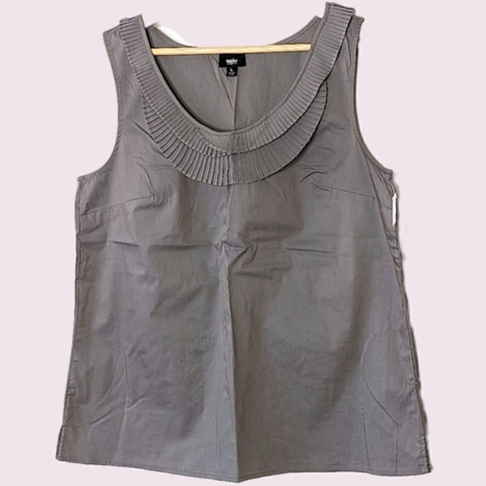 Mossimo Grey Green Stretch Cotton Pleated Trim Sleeveless Tank Top size L